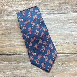 Valeriano Collection Silk Tie Blue Red Paisley USA Italy Dress Necktie